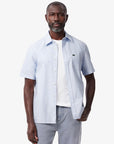 Chemise manches courtes rayée Lacoste bleue pour homme | Georgespaul