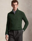 Pull camionneur torsadé Ralph Lauren vert en laine et cachemire