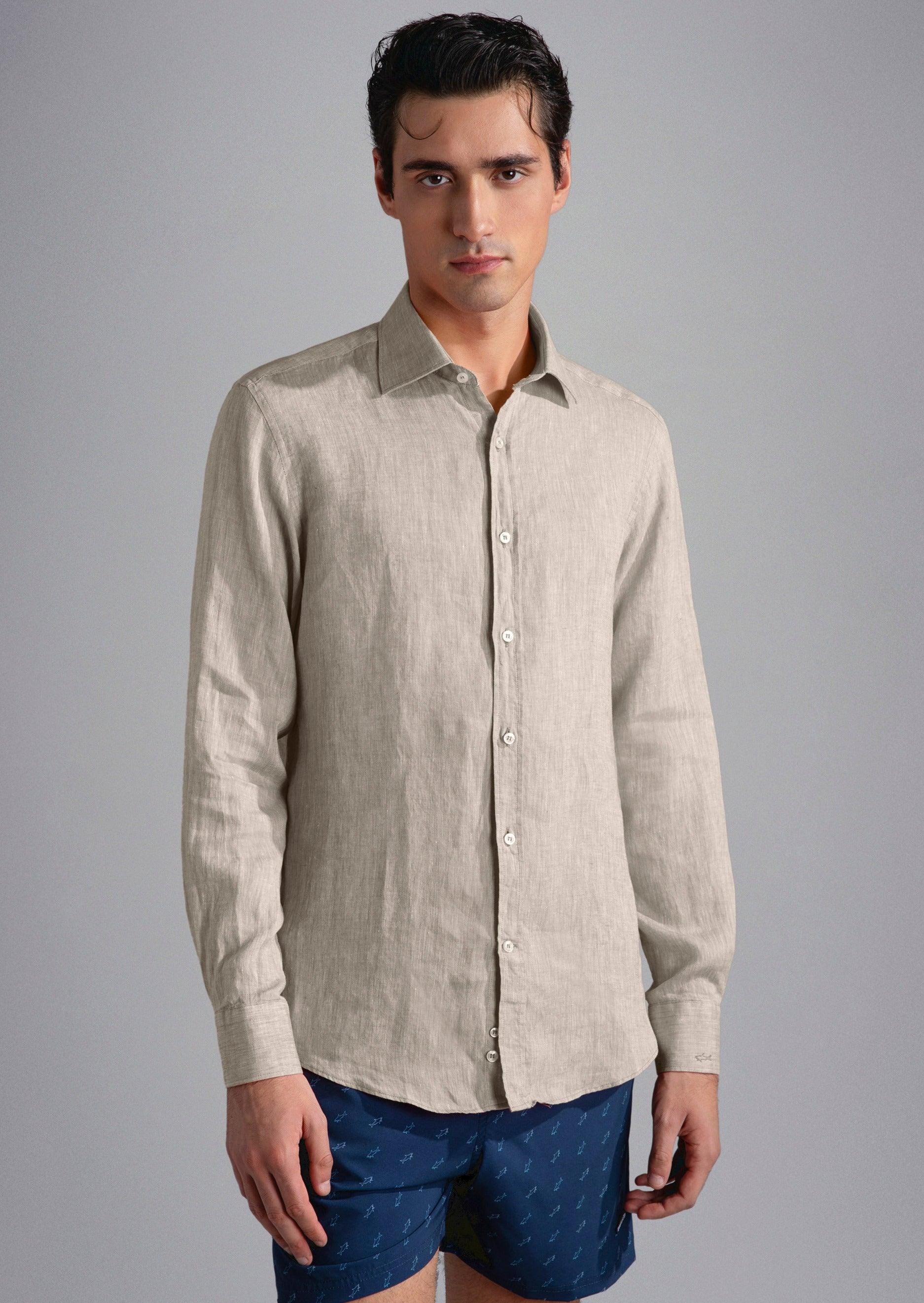 Chemise Paul & Shark beige en lin - Georgespaul