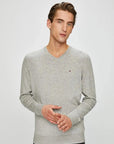 Pull col V Tommy Hilfiger gris coton pima et cachemire - Georgespaul