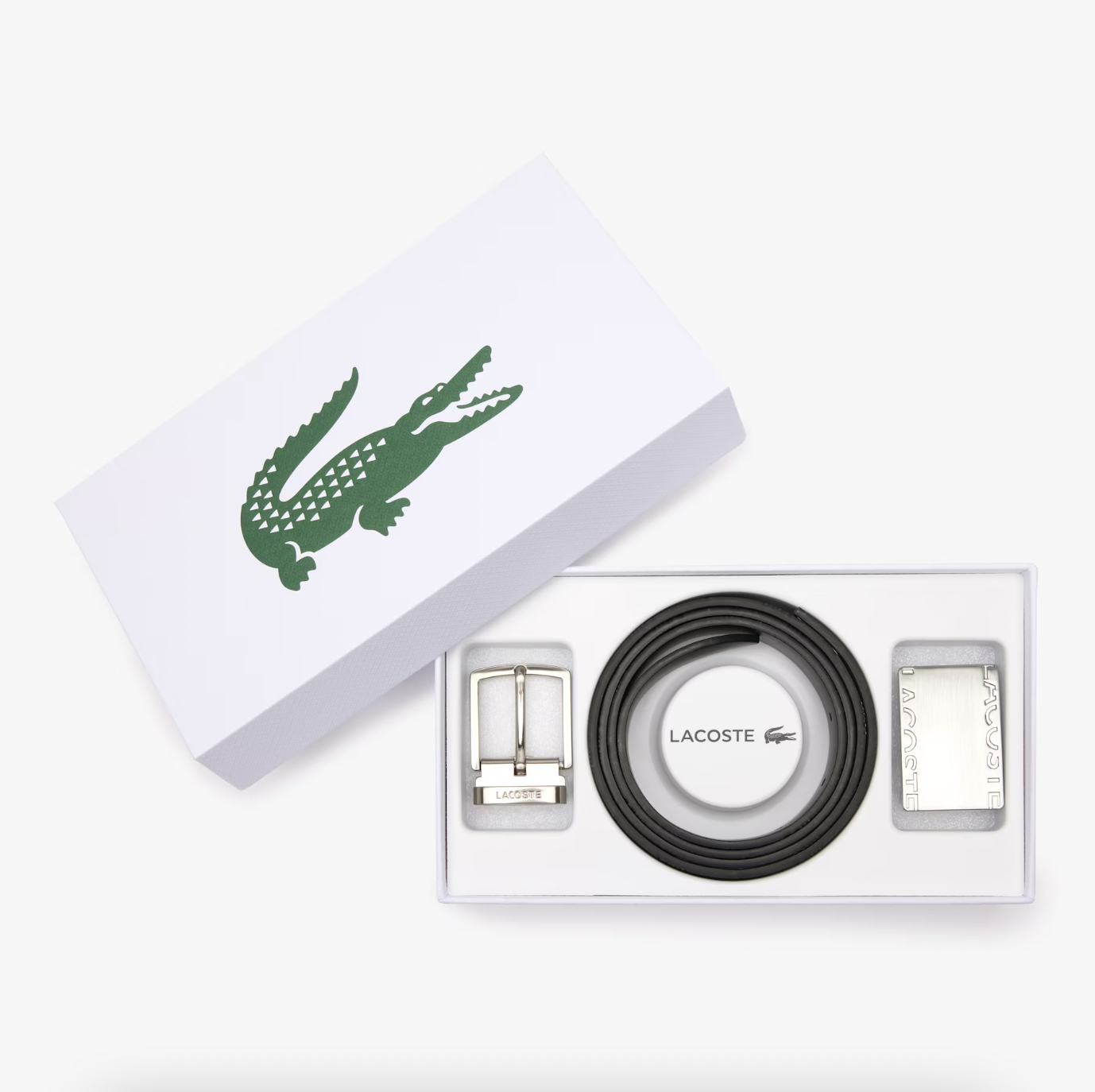 Coffret ceinture boucles interchangeables Lacoste noir en cuir - Georgespaul