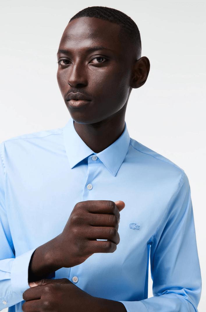 Chemise Lacoste bleu clair ajustée en coton stretch - Georgespaul