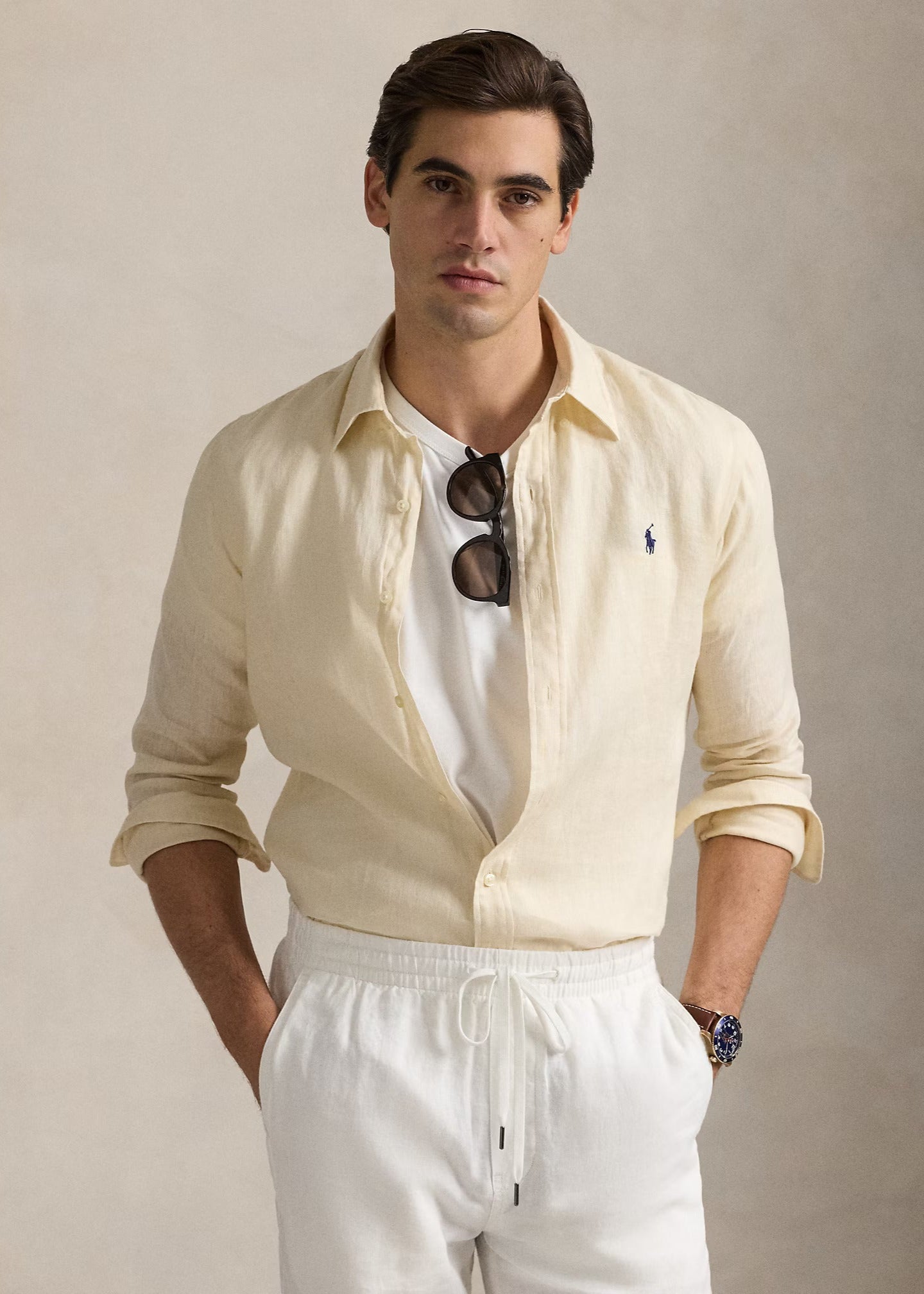 Chemise Ralph Lauren beige en lin pour homme | Georgespaul 