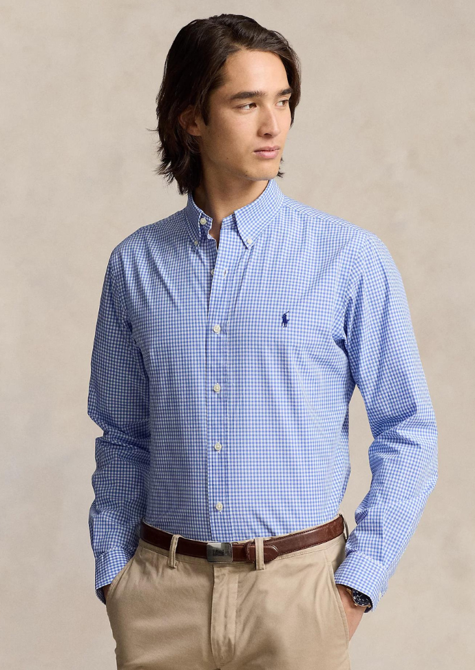 Chemise Ralph Lauren bleue à carreaux stretch