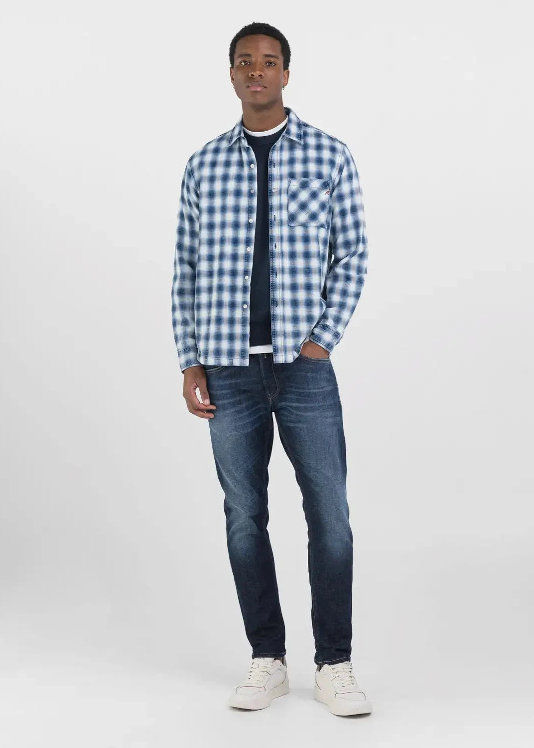 Chemise à carreaux Replay bleue pour homme | Georgespaul