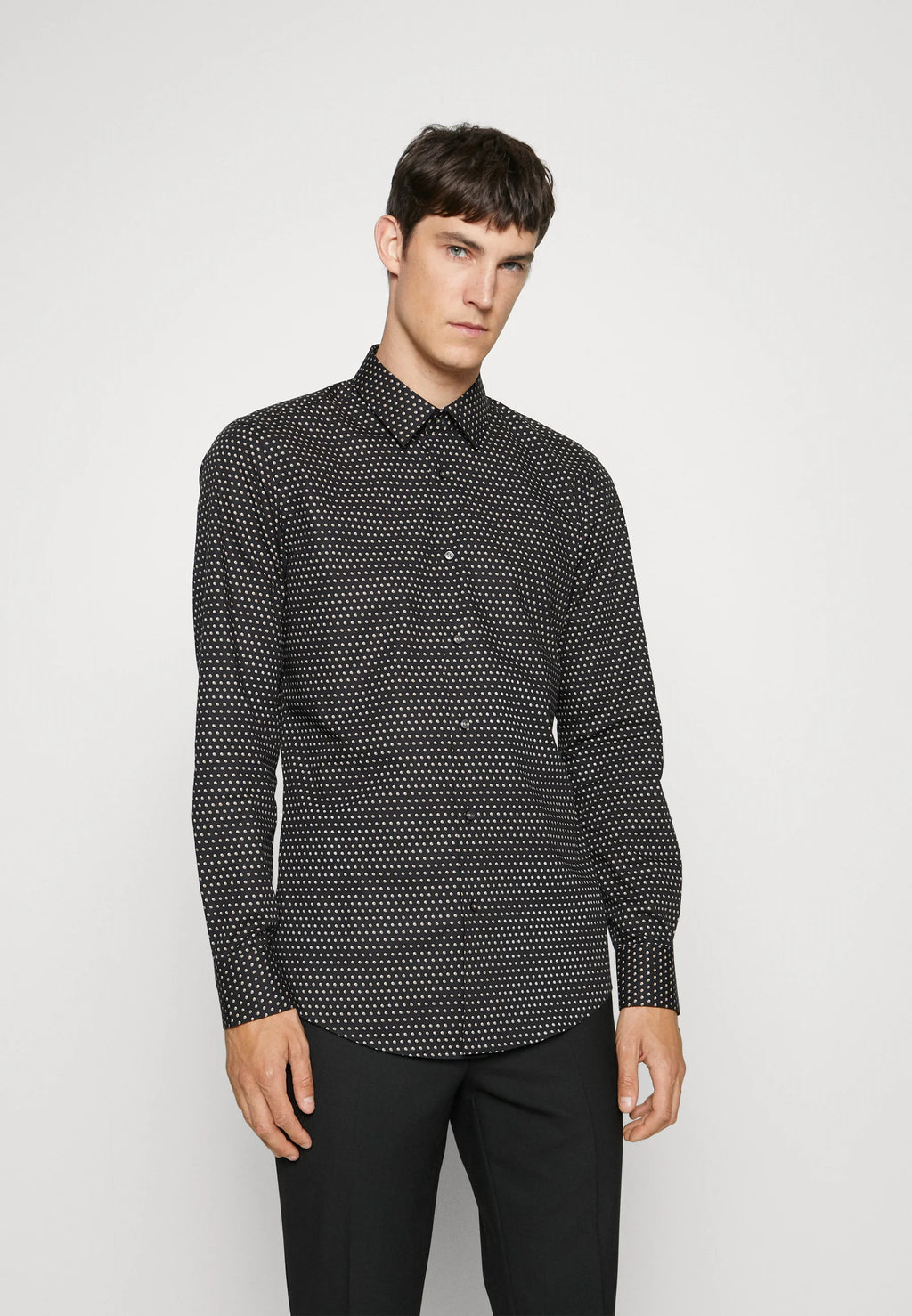Chemise à motifs BOSS ajustée noire en coton stretch | Georgespaul