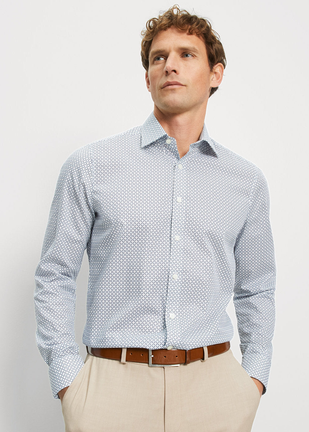 Chemise à motifs OLYMP ajustée bleue pour homme | Georgespaul