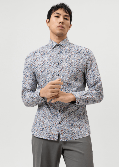 Chemise à motifs OLYMP bleue - Georgespaul