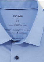 Laden Sie das Bild in den Galerie-Viewer, Chemise homme Luxor OLYMP droite bleue en coton stretch | Georgespaul
