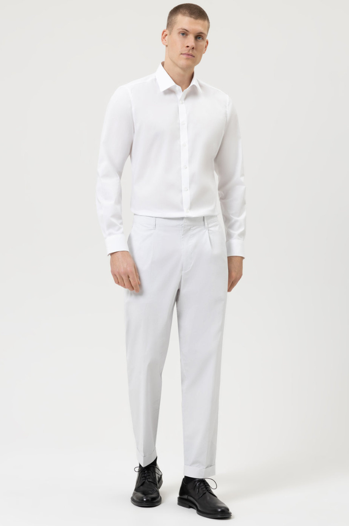 Chemise homme OLYMP ajustée blanche en coton stretch | Georgespaul