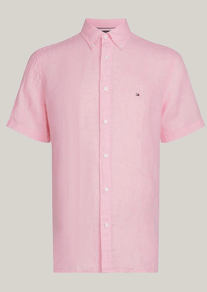 Chemise manches courtes Tommy Hilfiger rose en lin - Georgespaul