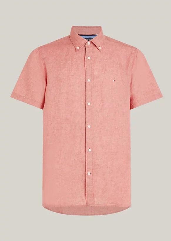 Chemise manches courtes Tommy Hilfiger rose en lin - Georgespaul