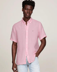 Chemise manches courtes Tommy Hilfiger rose en lin - Georgespaul