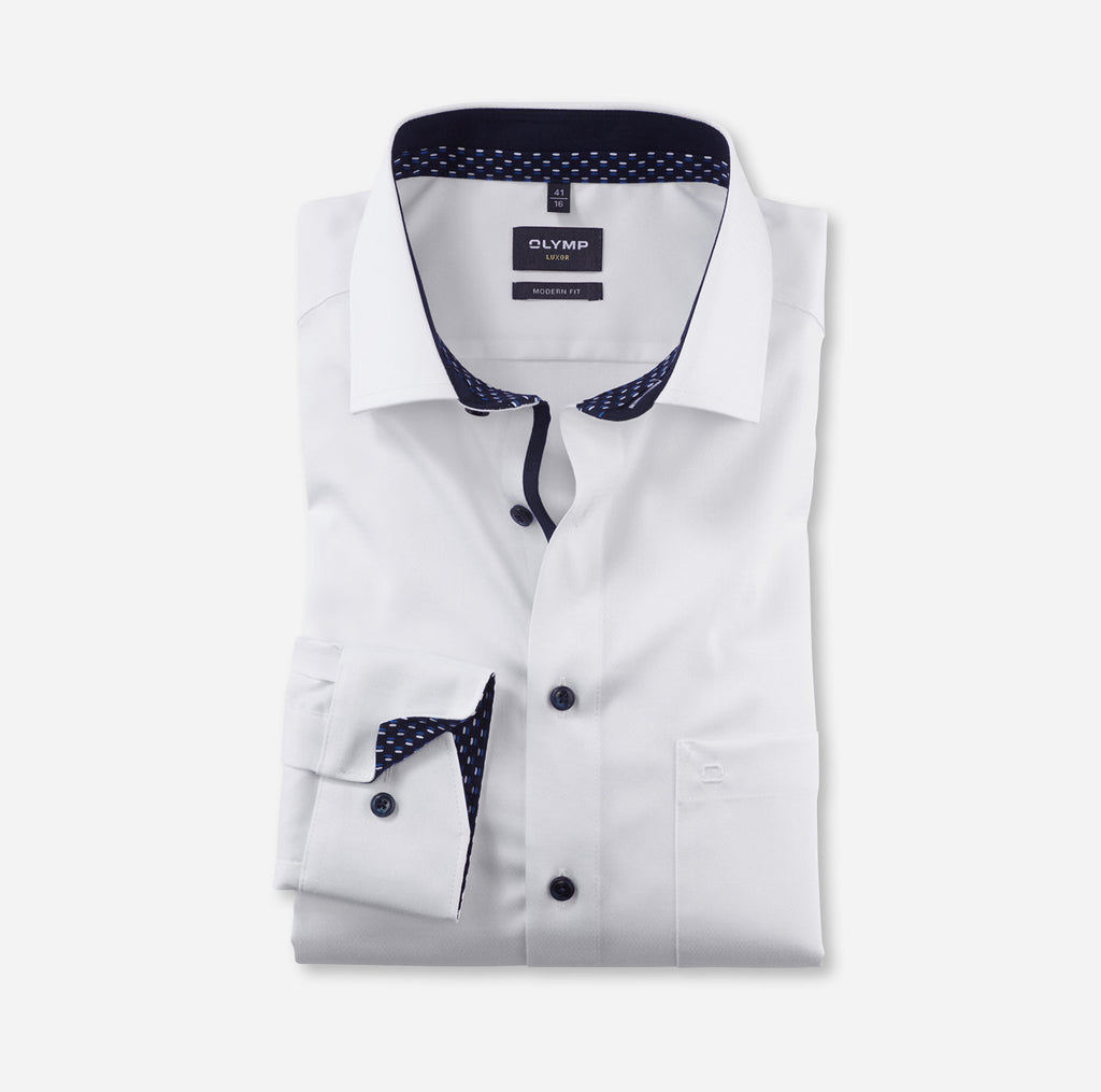 Chemise unie Luxor OLYMP droite blanche | Georgespaul