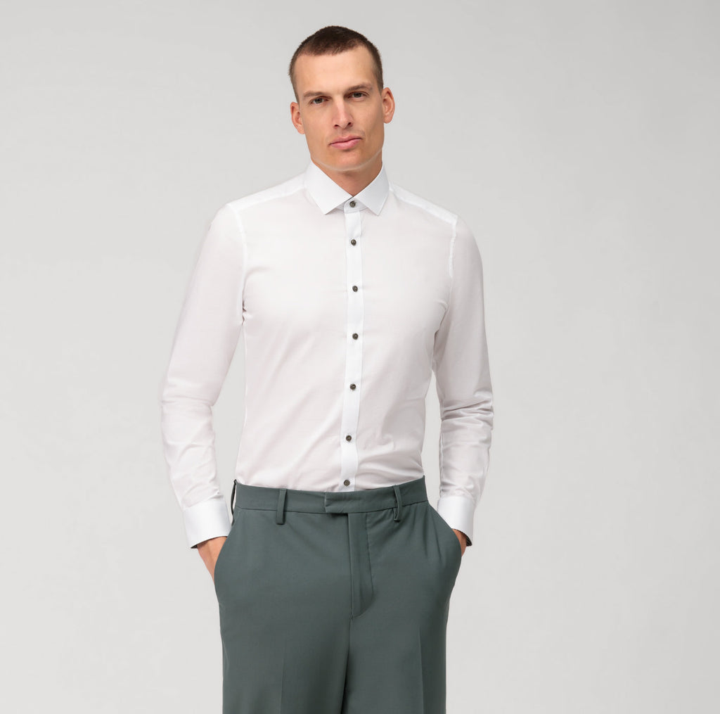 Chemise unie OLYMP ajustée blanche en coton stretch | Georgespaul