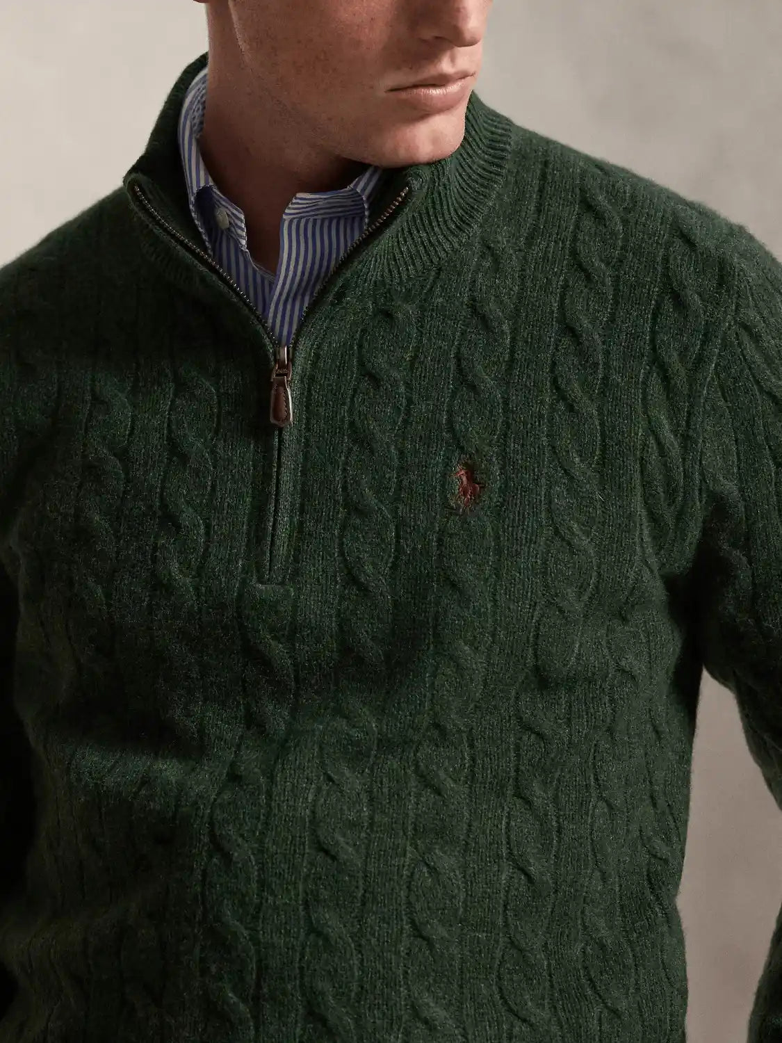 Pull camionneur torsadé Ralph Lauren vert en laine et cachemire