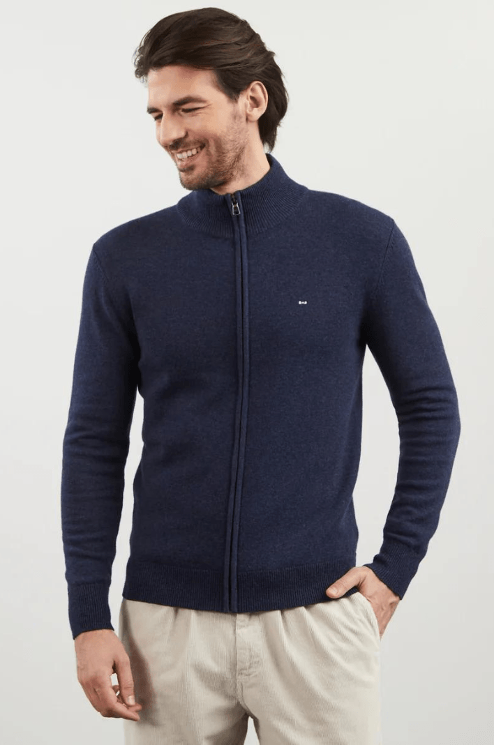 Gilet zippé à col montant Eden Park marine en laine - Georgespaul