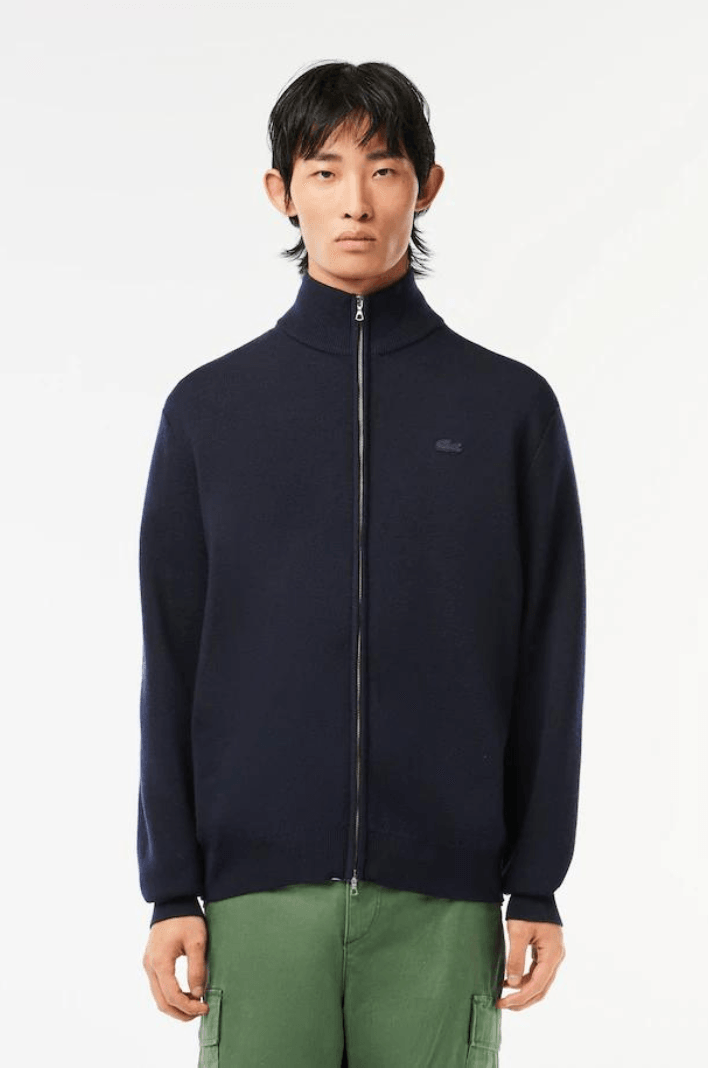 Gilet zippé à col montant Lacoste marine en laine