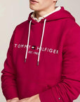 Sweat à capuche Tommy Hilfiger bordeaux en coton bio - Georgespaul