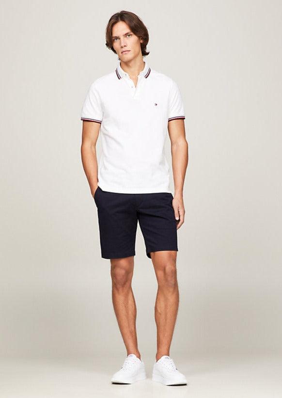 Polo ajusté Tommy Hilfiger blanc à liseré en coton bio - Georgespaul