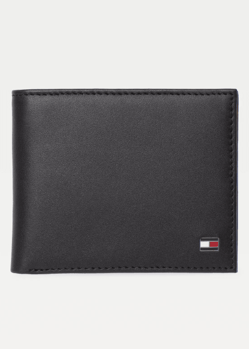 Petit portefeuille à deux volets Tommy Hilfiger noir en cuir - Georgespaul