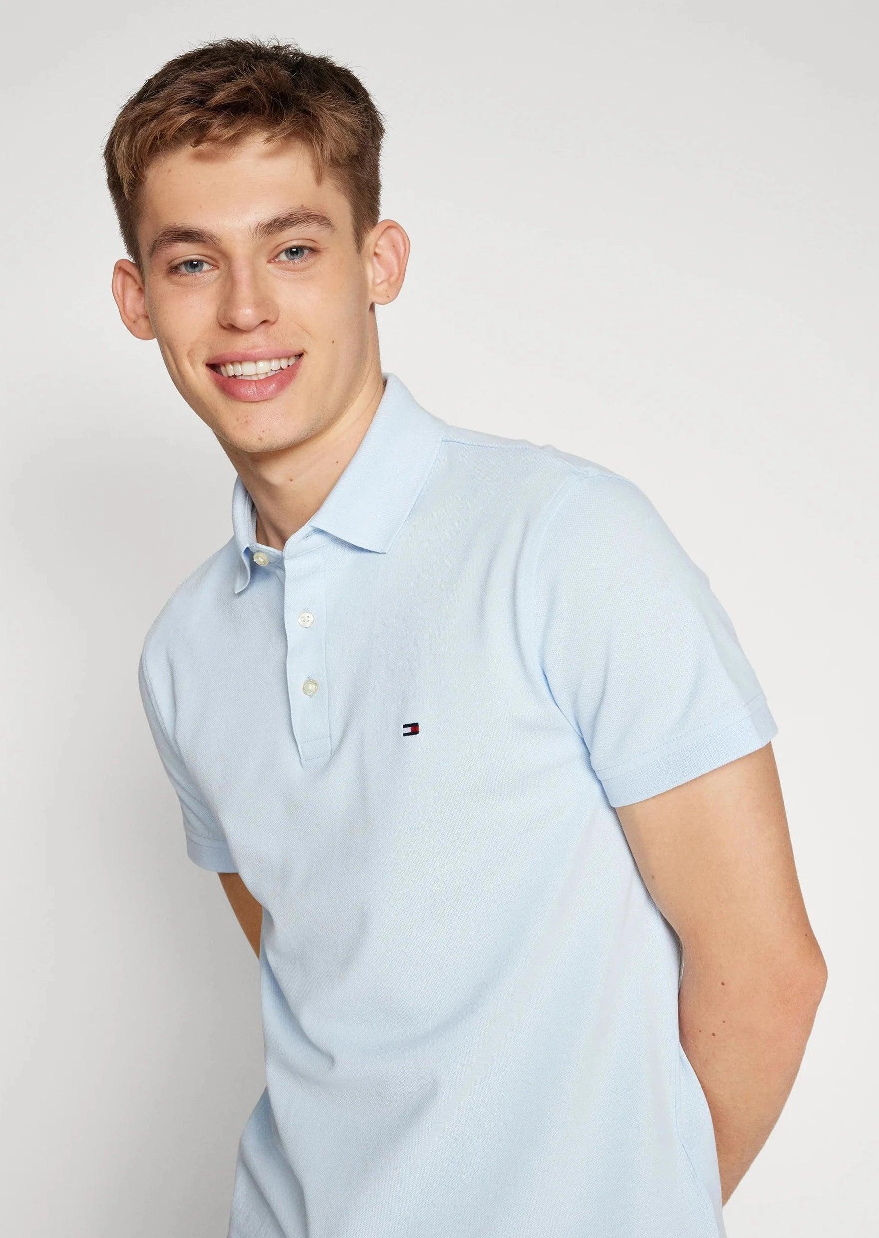 Polo Tommy Hilfiger ajusté bleu en coton bio - Georgespaul