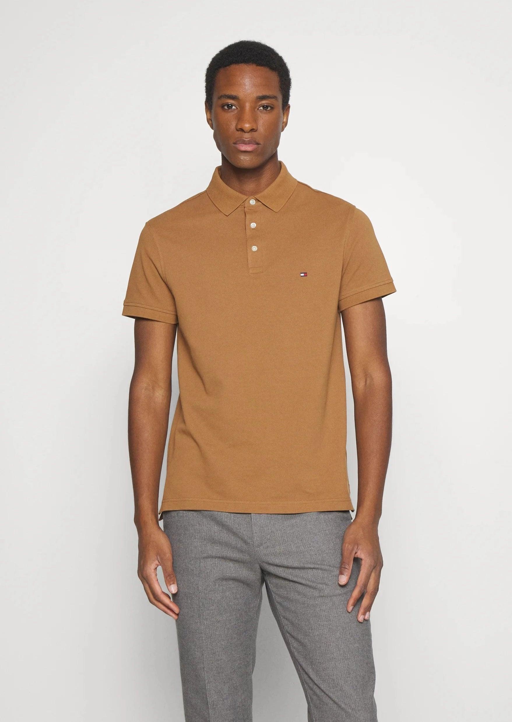 Polo Tommy Hilfiger ajusté marron en coton bio stretch - Georgespaul