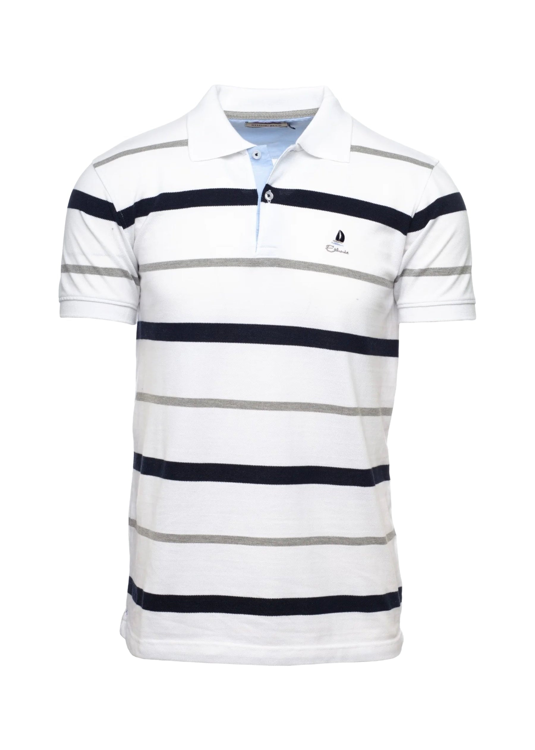 Polo rayé Ethnic Blue blanc pour homme | Georgespaul