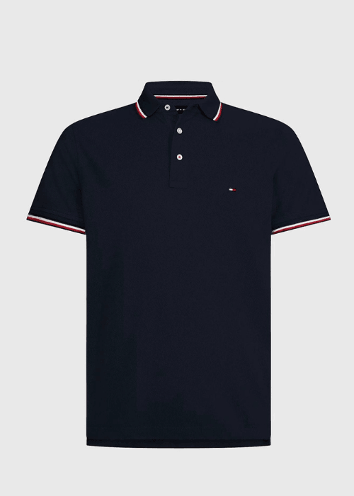 Polo à liseré Tommy Hilfiger ajusté marine en coton bio - Georgespaul