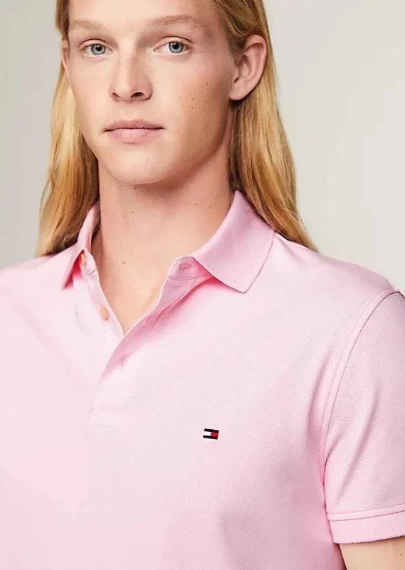 Polo Tommy Hilfiger ajusté rose clair en coton bio - Georgespaul