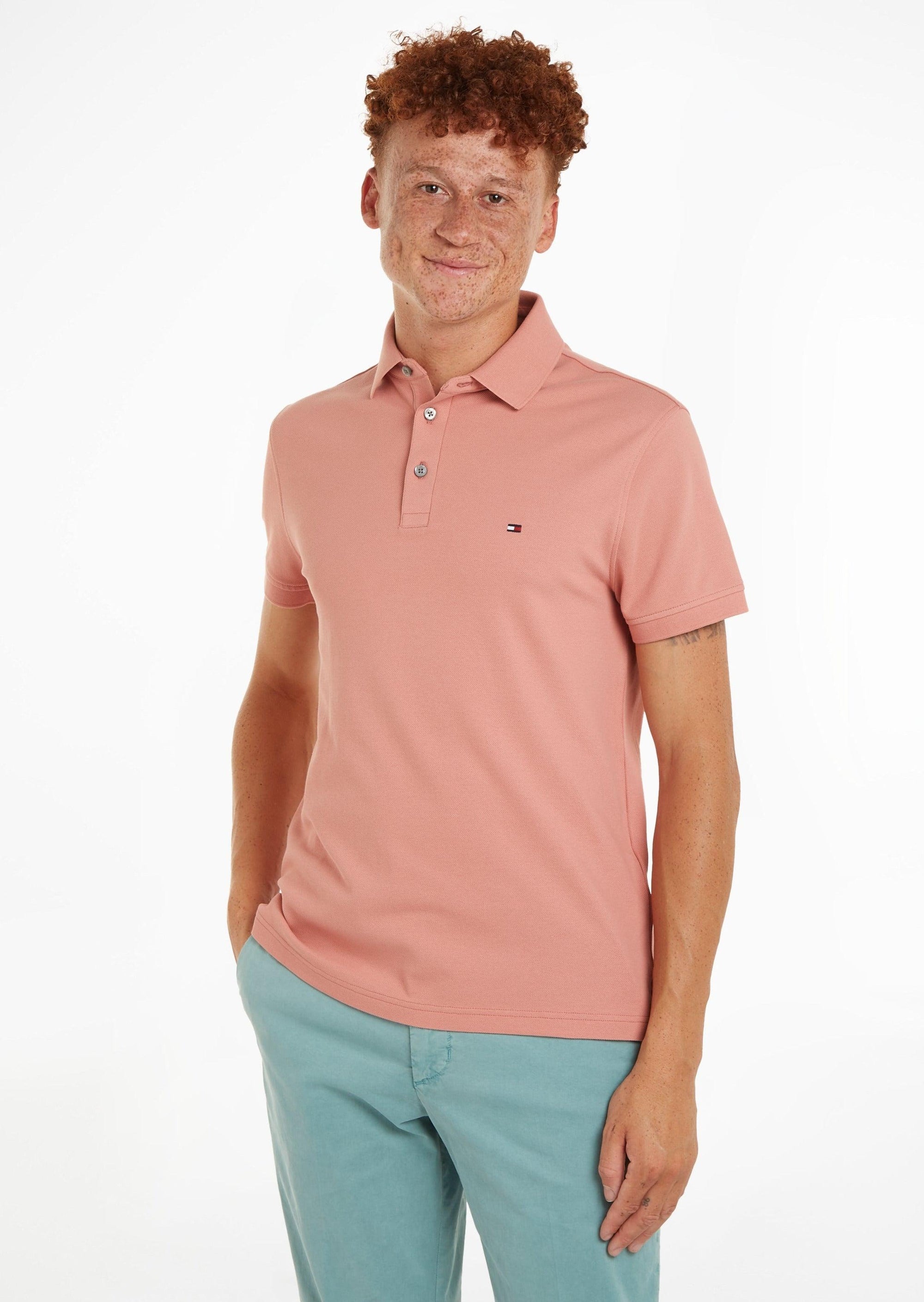 Polo Tommy Hilfiger ajusté rose en coton bio - Georgespaul