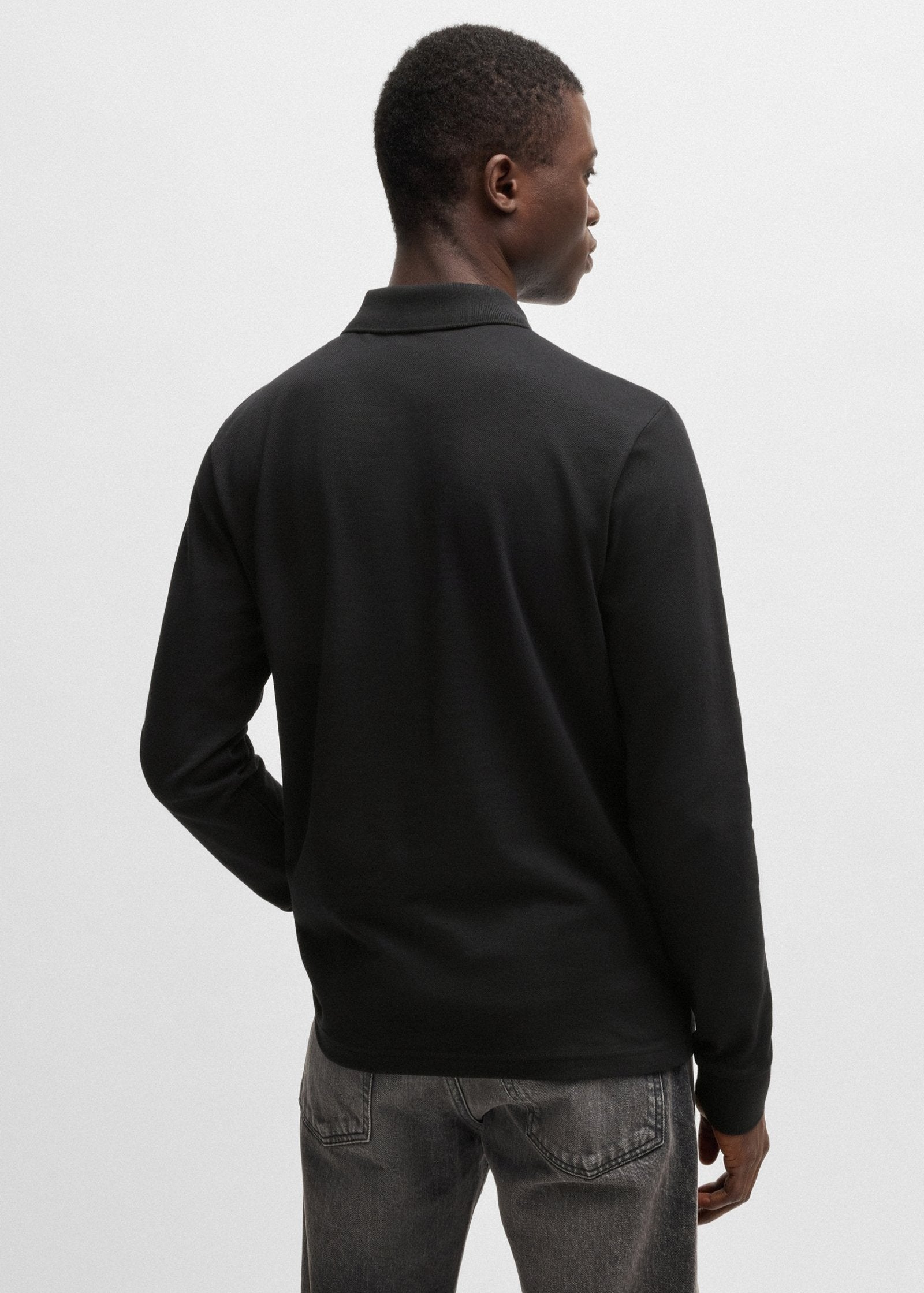 Polo manches longues BOSS noir pour homme | Georgespaul 