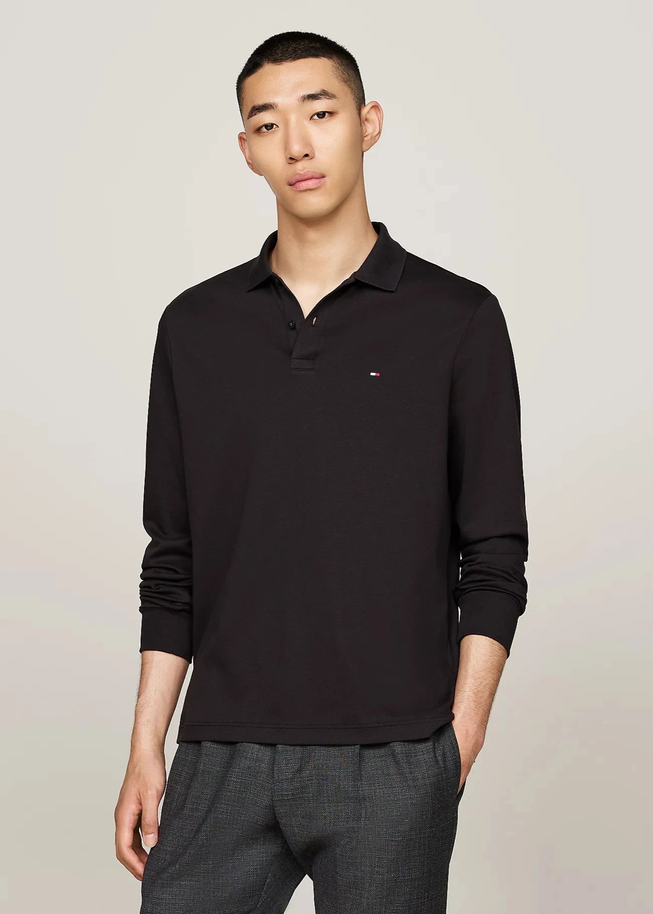 Polo manches longues Tommy Hilfiger noir | Georgespaul