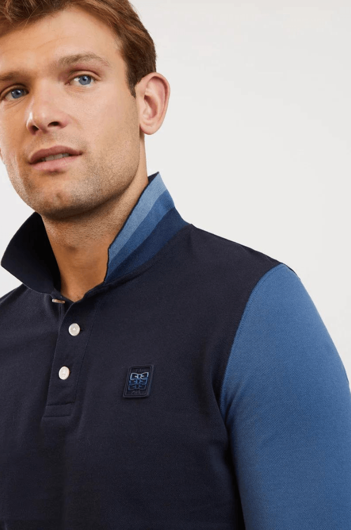 Polo manches longues colorblock Eden Park bleu foncé - Georgespaul