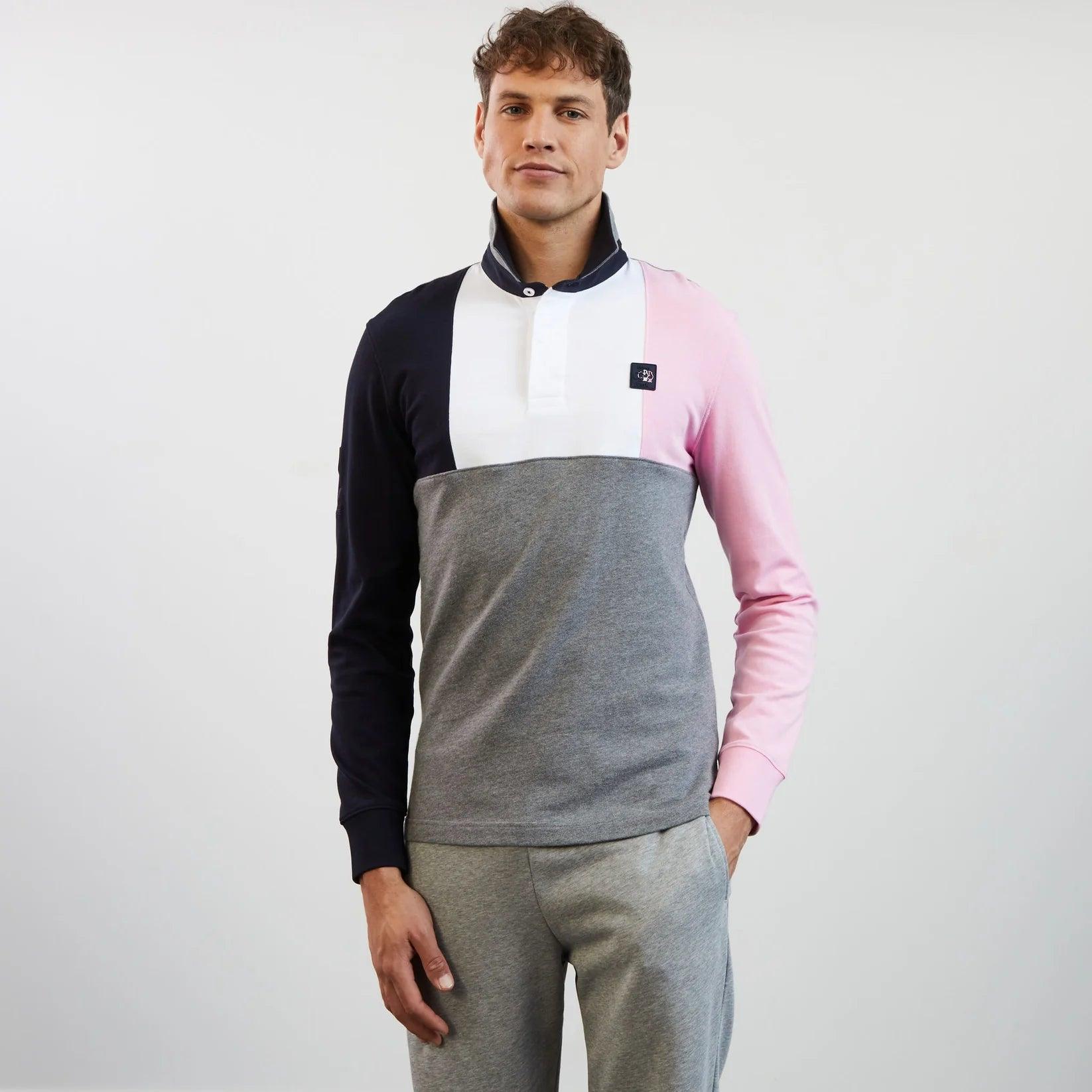 Polo manches longues colorblock Eden Park gris en coton - Georgespaul