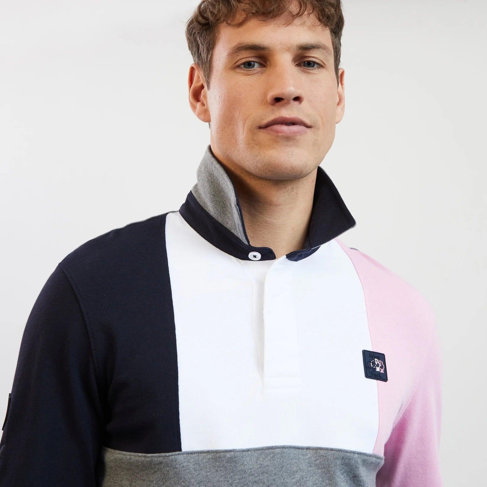 Polo manches longues colorblock Eden Park gris en coton - Georgespaul