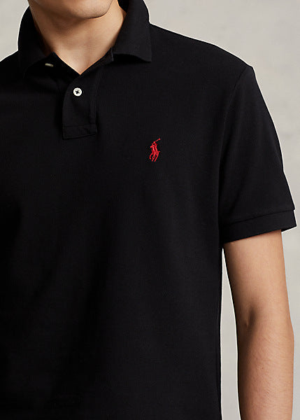 Polo pour homme Ralph Lauren cintré noir en coton piqué | Georgespaul