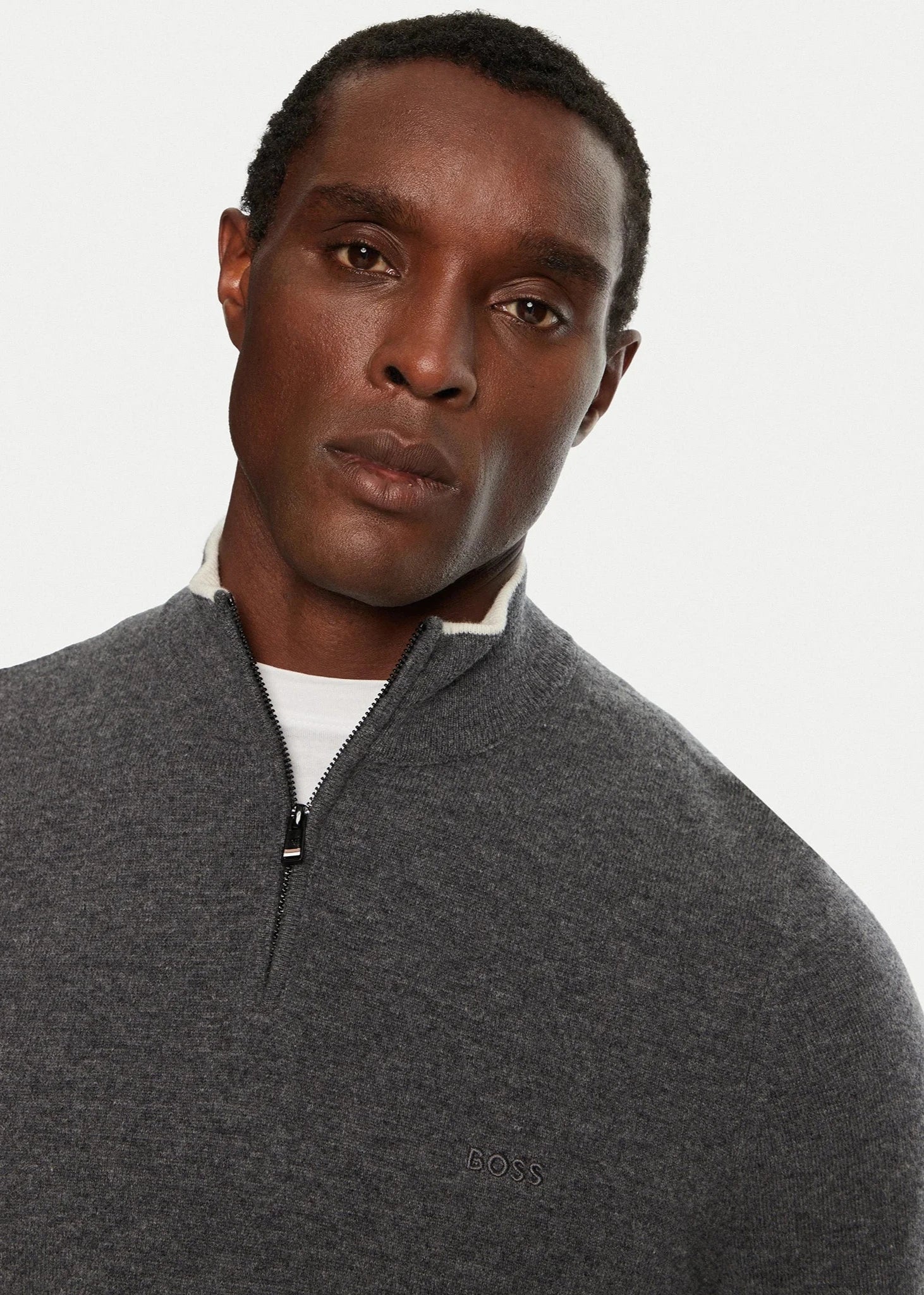 Pull camionneur BOSS gris en laine pour homme | Georgespaul