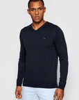 Pull col V Tommy Hilfiger marine coton pima et cachemire - Georgespaul