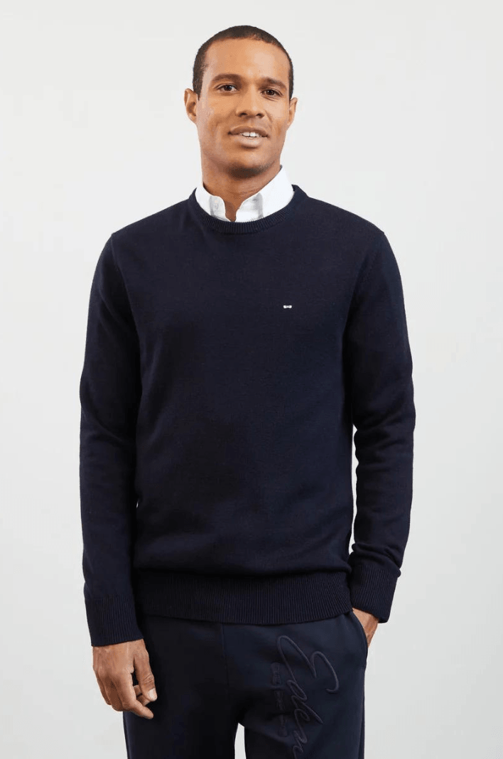 Pull col rond Eden Park marine en laine - Georgespaul