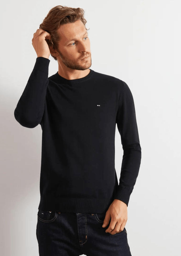 Pull col rond Eden Park noir