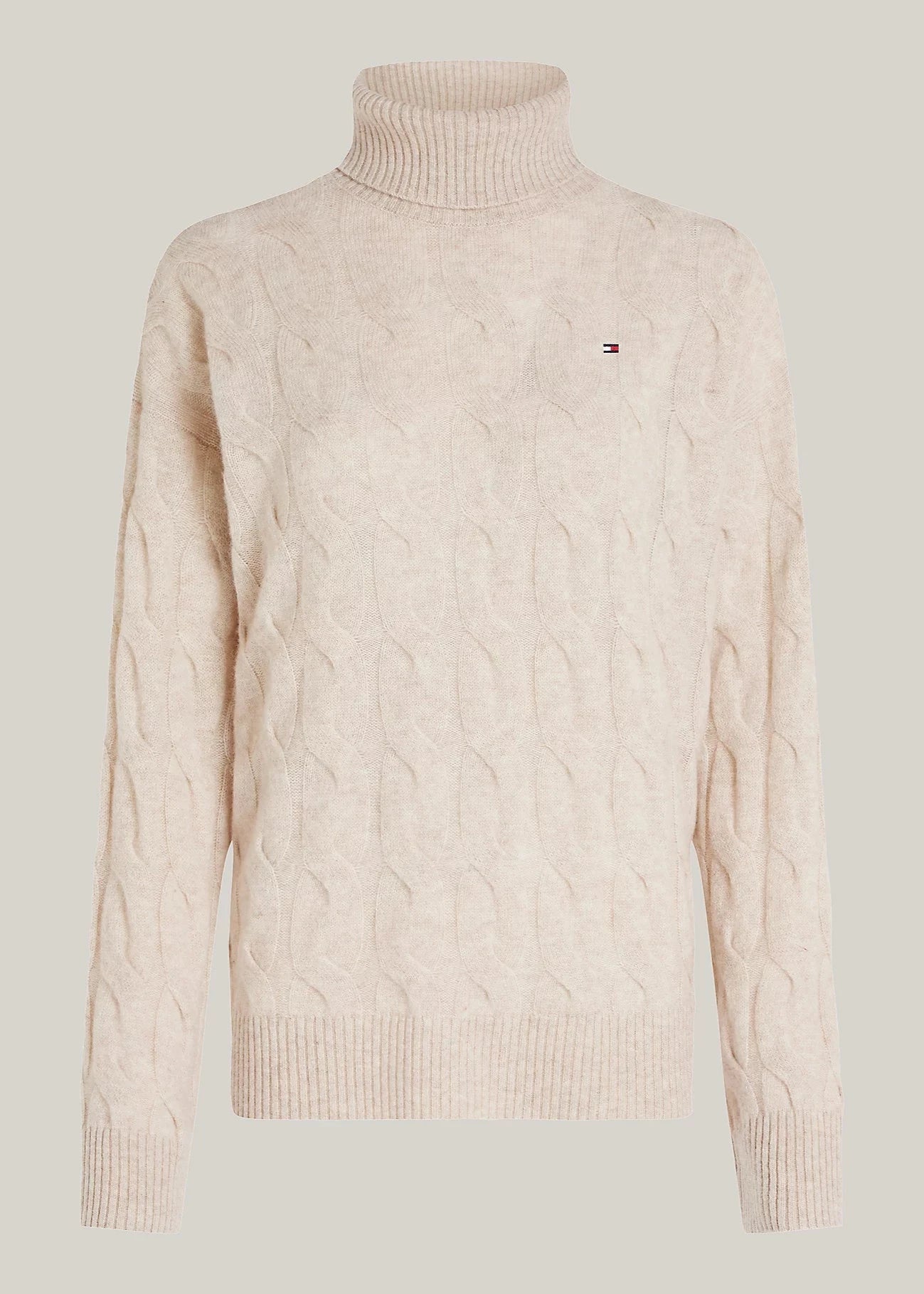 Pull col roulé Tommy Hilfiger beige en laine pour femme | Georgespaul