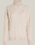 Pull col roulé Tommy Hilfiger beige en laine pour femme | Georgespaul