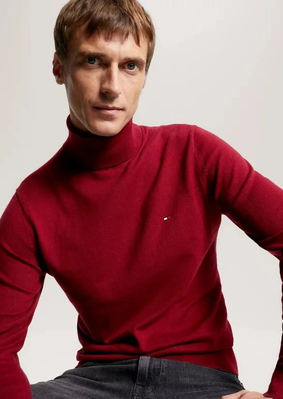 Pull col roulé homme Tommy Hilfiger rouge en cachemire | Georgespaul