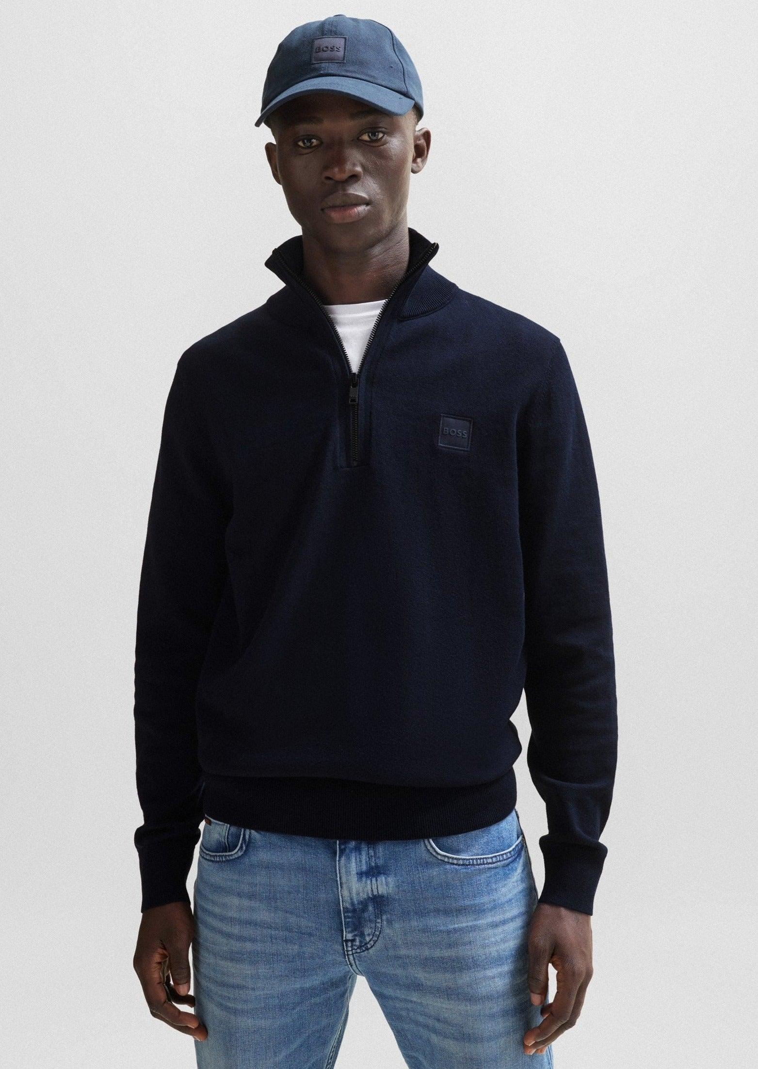 Pull demi-zip BOSS marine en cachemire - Georgespaul