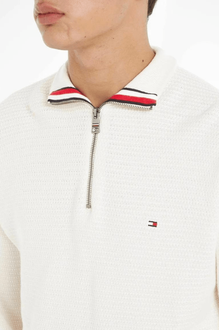 Pull demi-zip Tommy Hilfiger blanc - Georgespaul