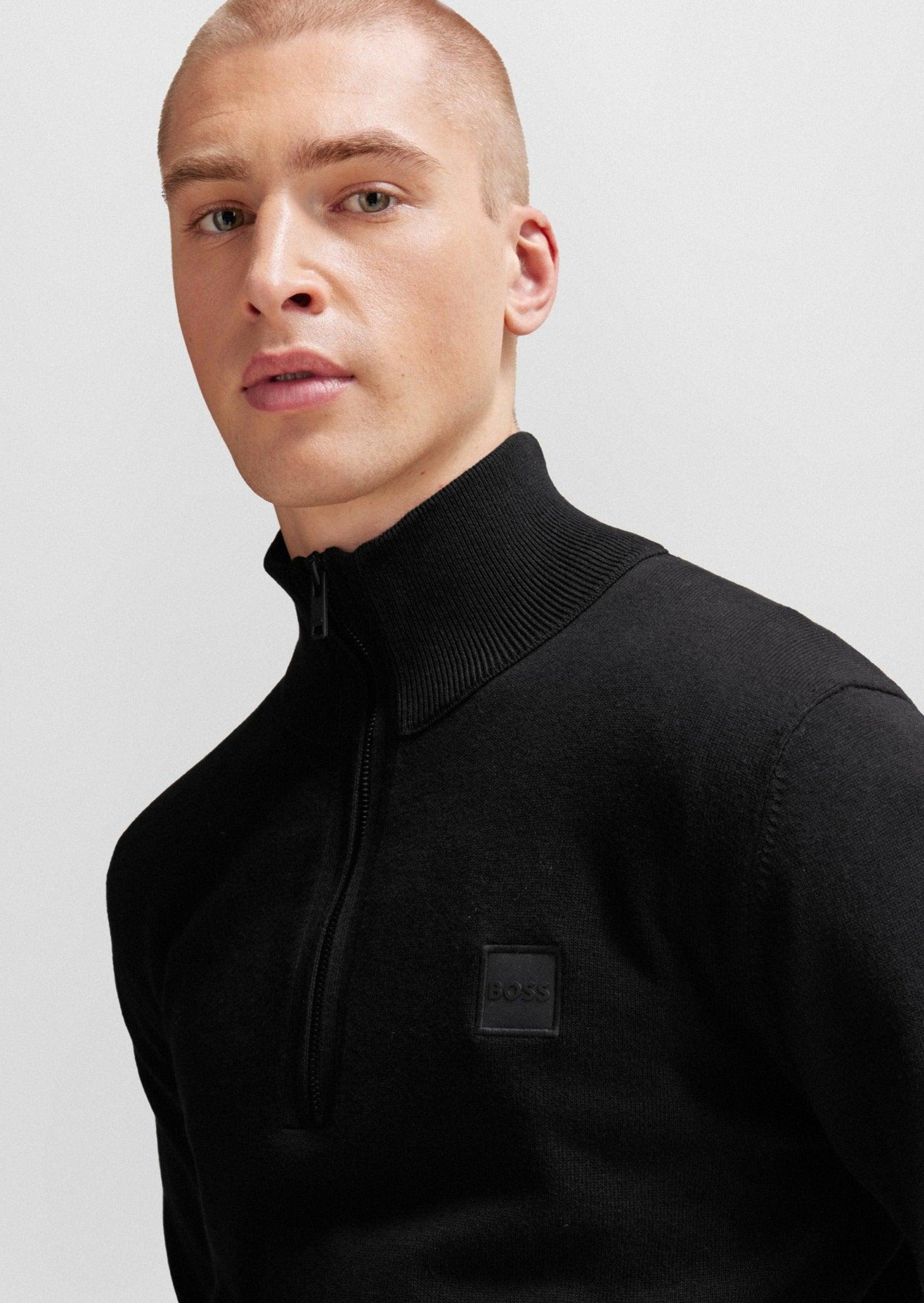 Pull demi-zip BOSS noir en cachemire - Georgespaul