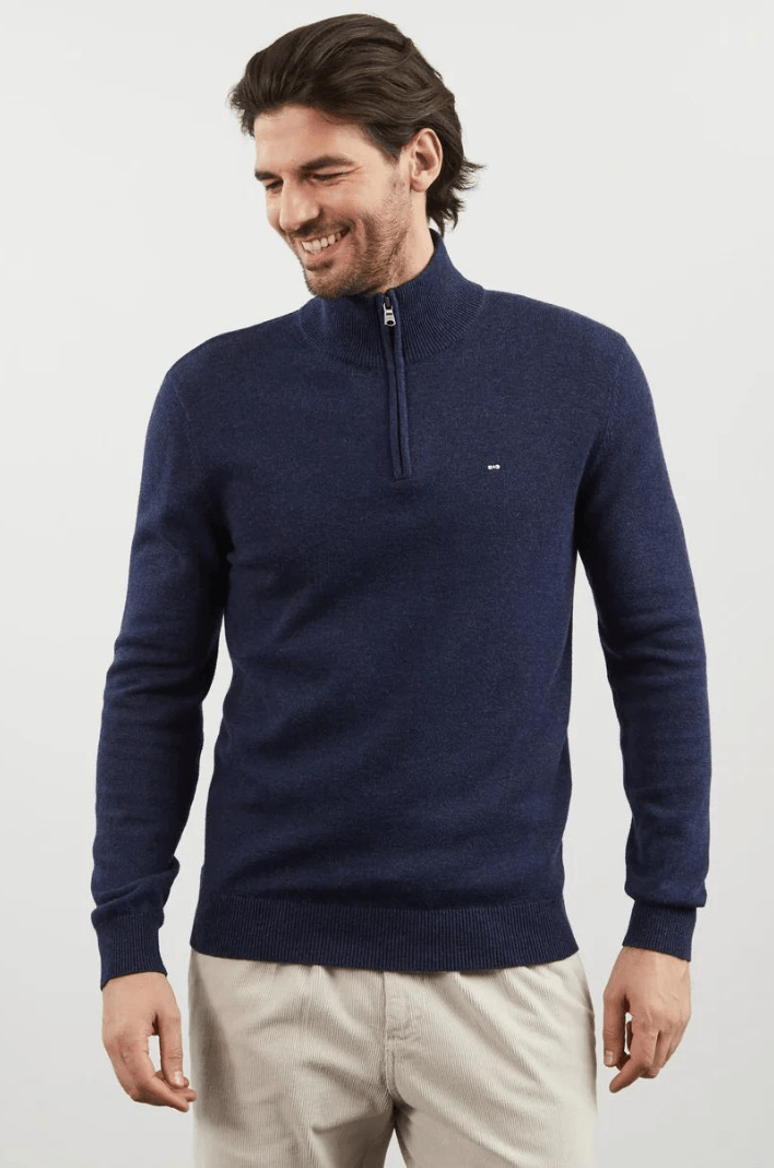 Pull demi zip Eden Park bleu foncé en laine - Georgespaul