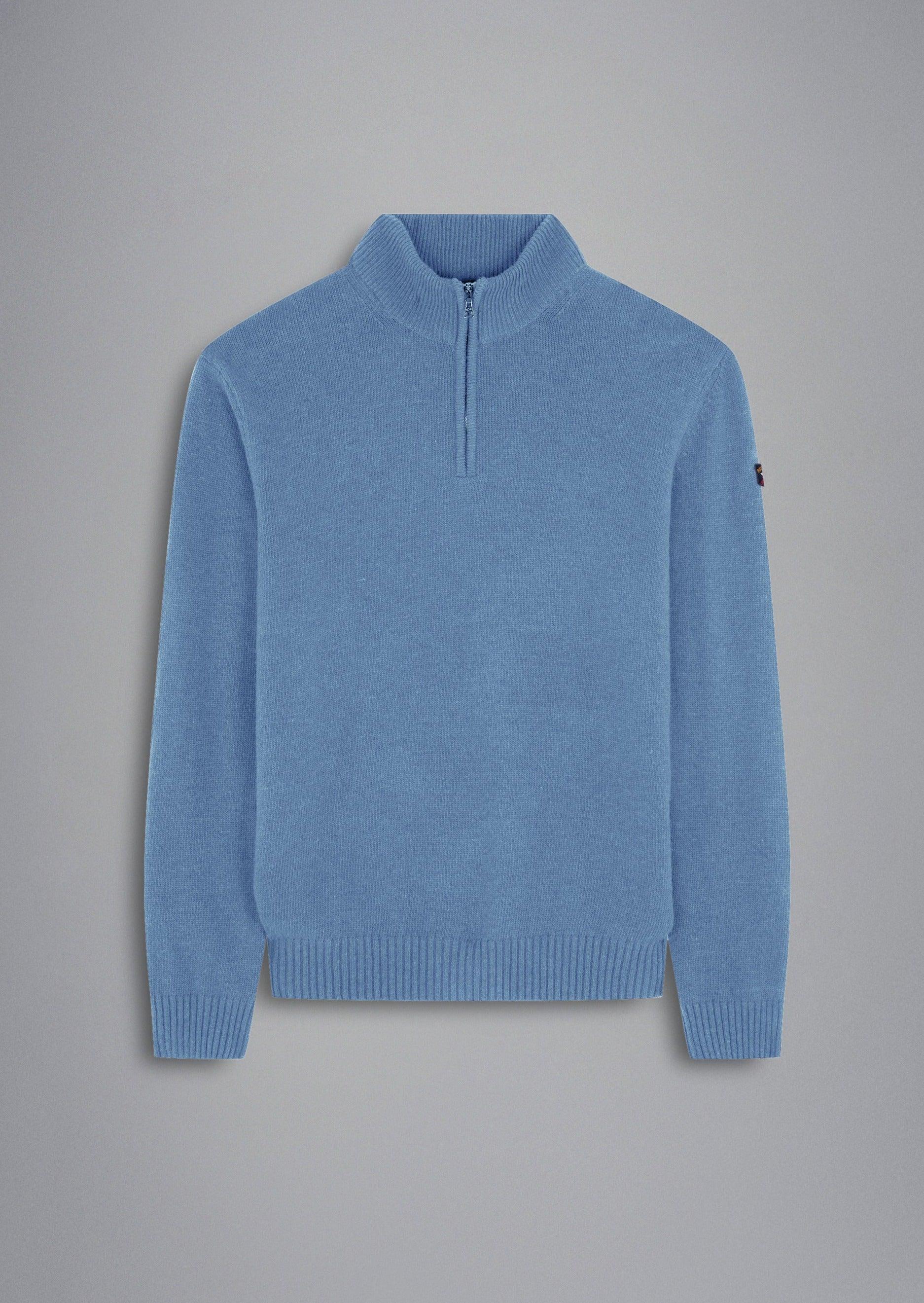 Pull demi zip Paul & Shark bleu clair en laine - Georgespaul