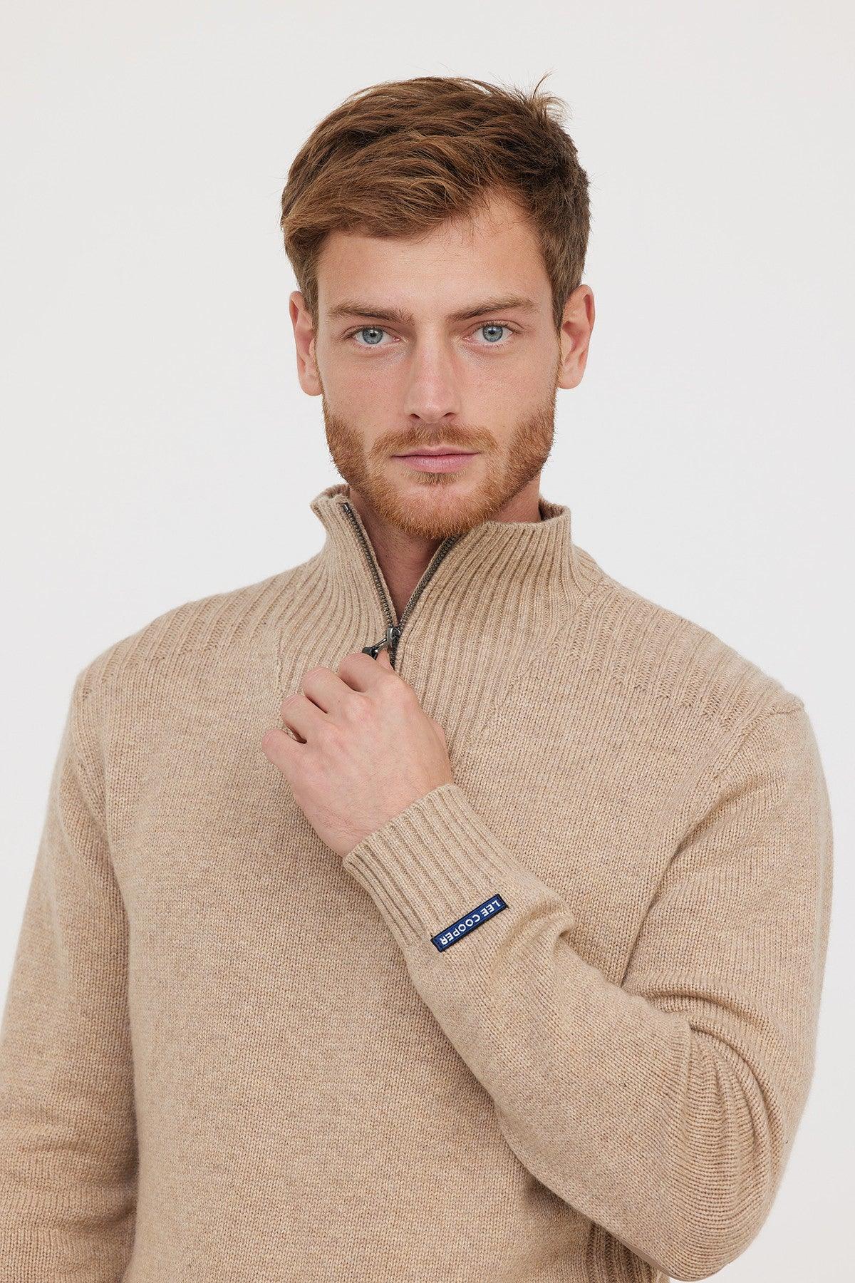 Pull demi zip Lee Cooper beige en laine - Georgespaul